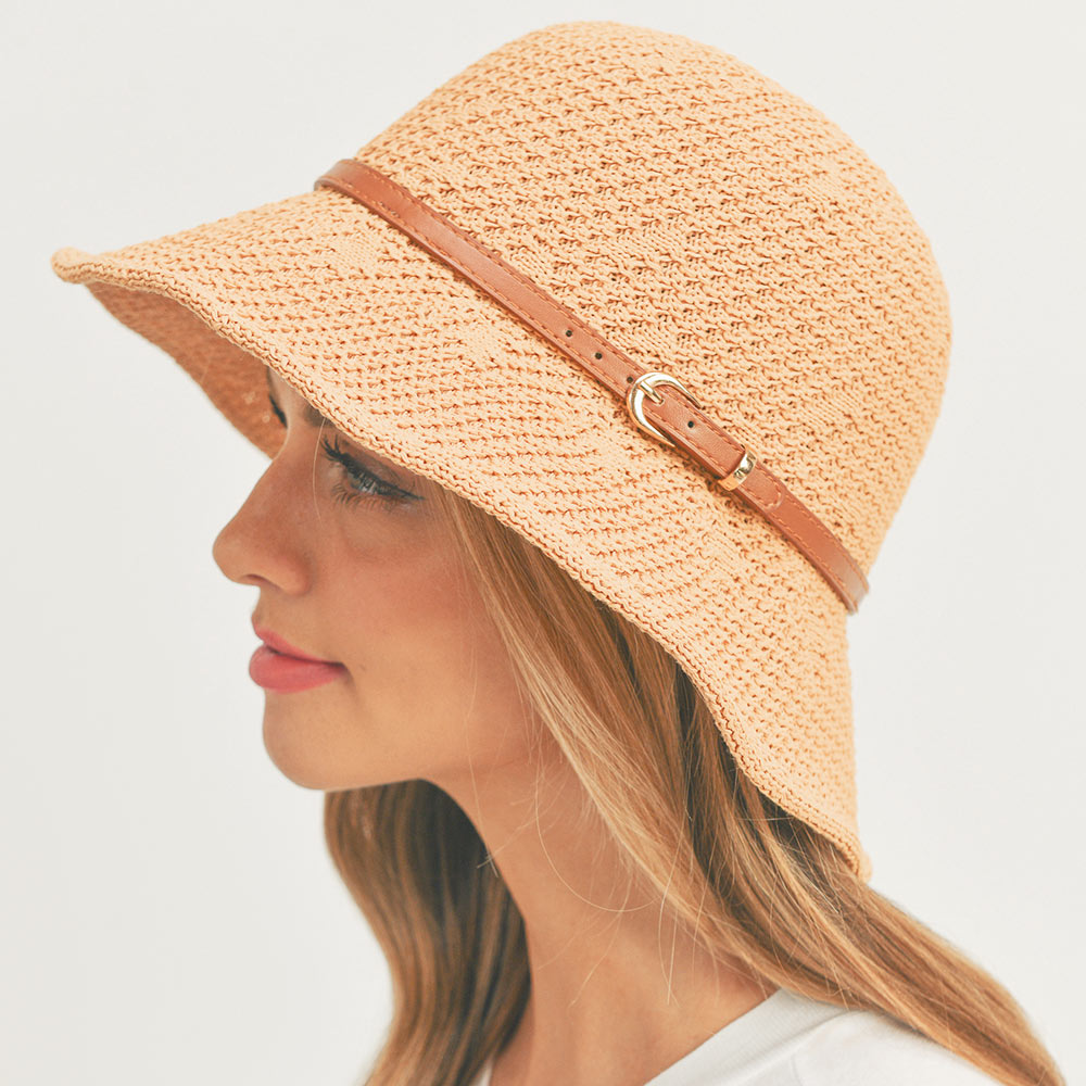 HATEGORY Faux Leather Band Sun Hat