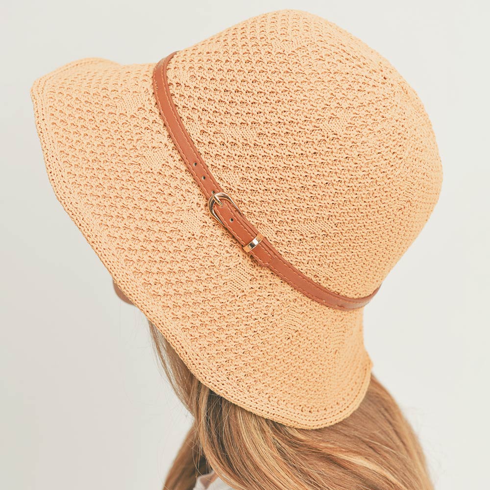 HATEGORY Faux Leather Band Sun Hat
