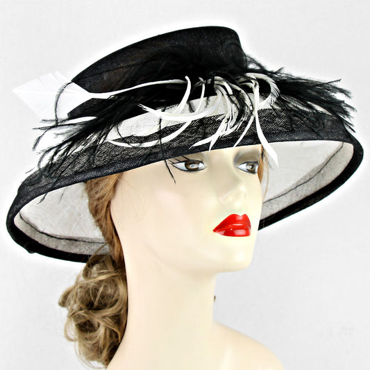 HATEGORY Chic Feathered Sinamay Hat