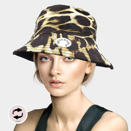 HATEGORY Reversible Leopard Pattern Print Bucket Hat