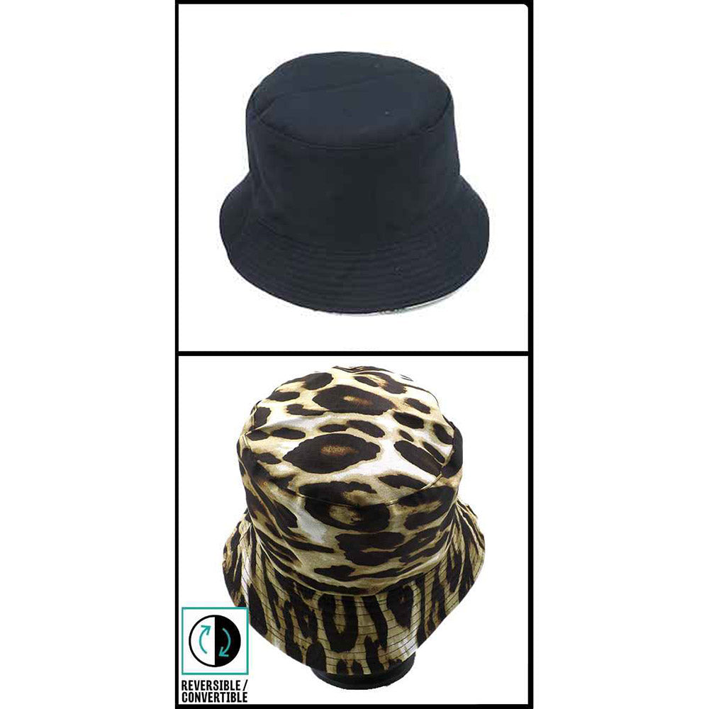 HATEGORY Reversible Leopard Pattern Print Bucket Hat