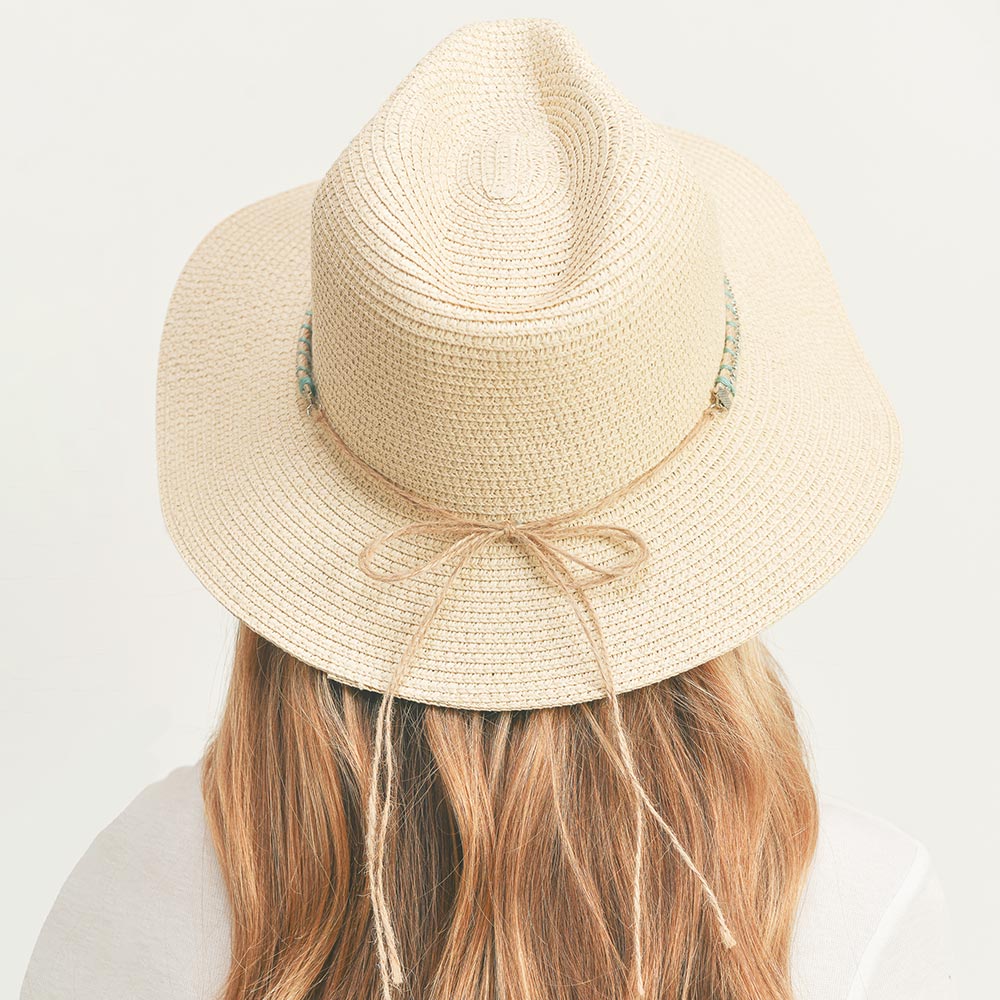 HATEGORY Rhinestone Embellished Band Panama Straw Sun Hat