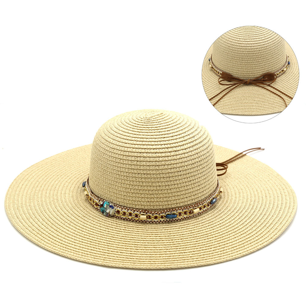 HATEGORY Multi Beaded Band Straw Floppy Sun Hat