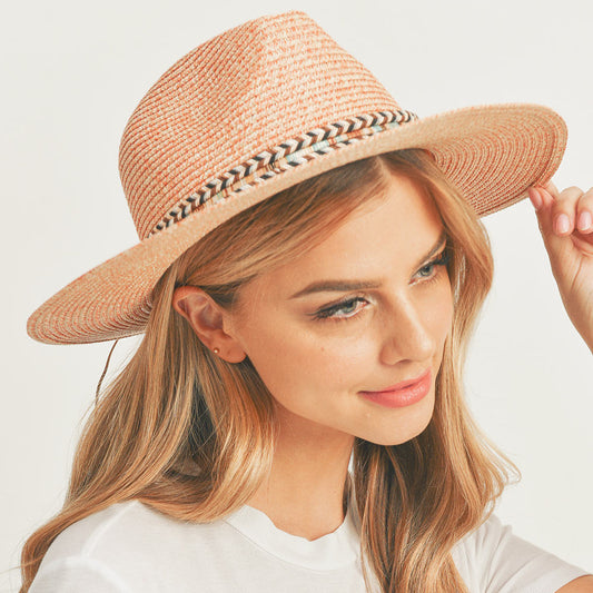 HATEGORY Multi Color Braided Band Straw Panama Sun Hat