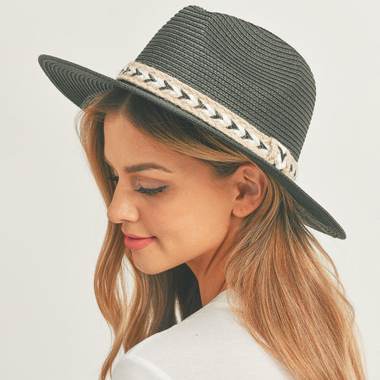 HATEGORY Braided Jute Band Straw Panama Sun Hat