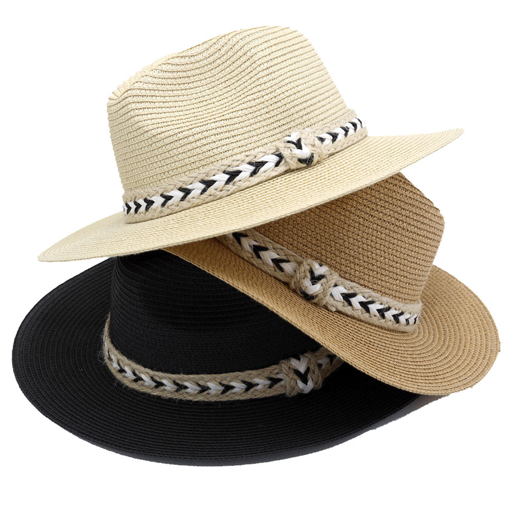 HATEGORY Braided Jute Band Straw Panama Sun Hat