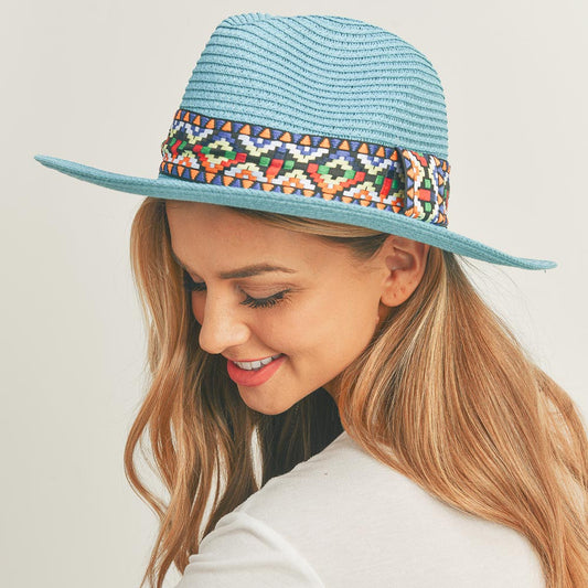 HATEGORY Aztec Band Straw Panama Sun Hat