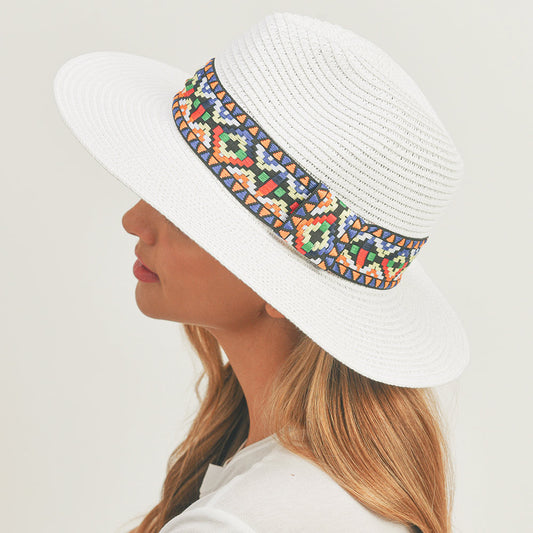 HATEGORY Aztec Band Straw Panama Sun Hat