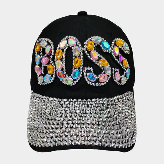 HATEGORY Boss Message Bling Stone Studded Baseball Cap