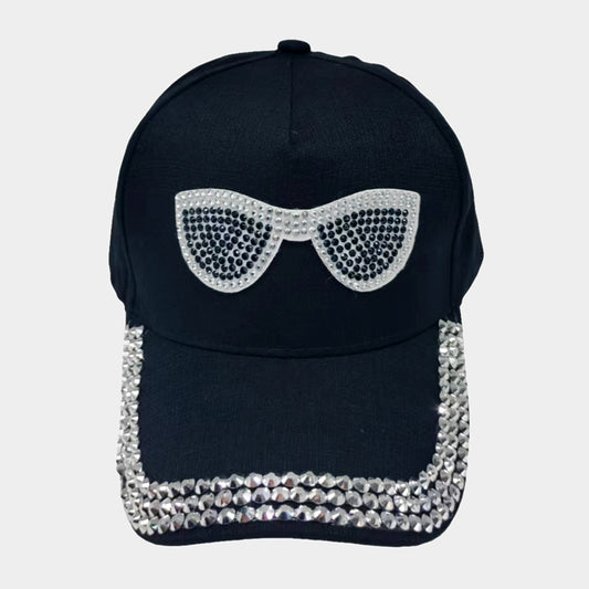 HATEGORY Bling Sunglasses Accented Studded Baseball Cap