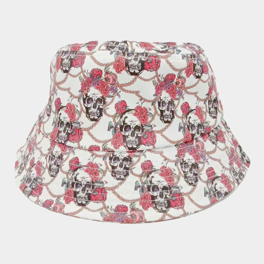 HATEGORY Flower Skull Patterned Bucket Hat