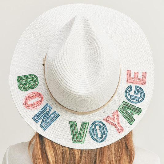 HATEGORY Bon Voyage Sequin Message Straw Panama Sun Hat