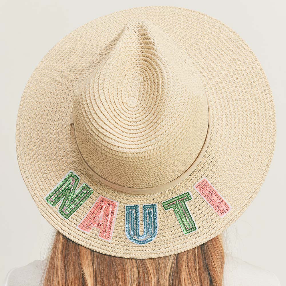 HATEGORY Nauti Sequin Message Straw Panama Sun Hat