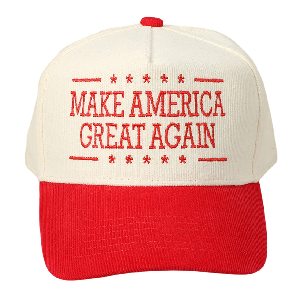 HATEGORY MAKE AMERICA GREAT AGAIN Message Embroidered Corduroy Baseball Cap