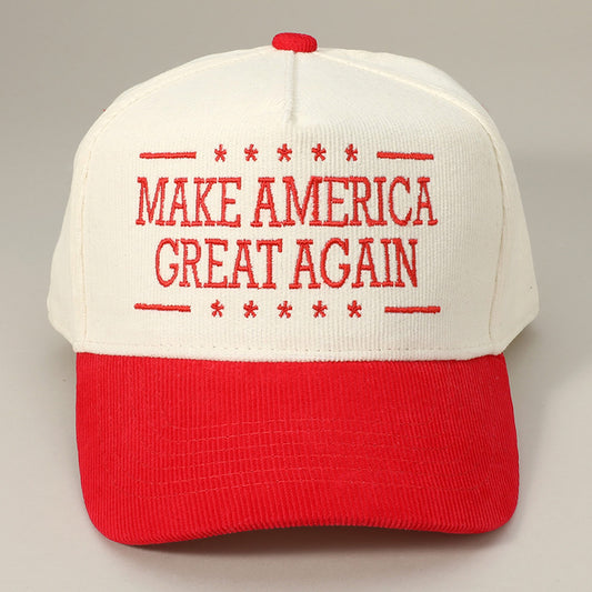 HATEGORY MAKE AMERICA GREAT AGAIN Message Embroidered Corduroy Baseball Cap