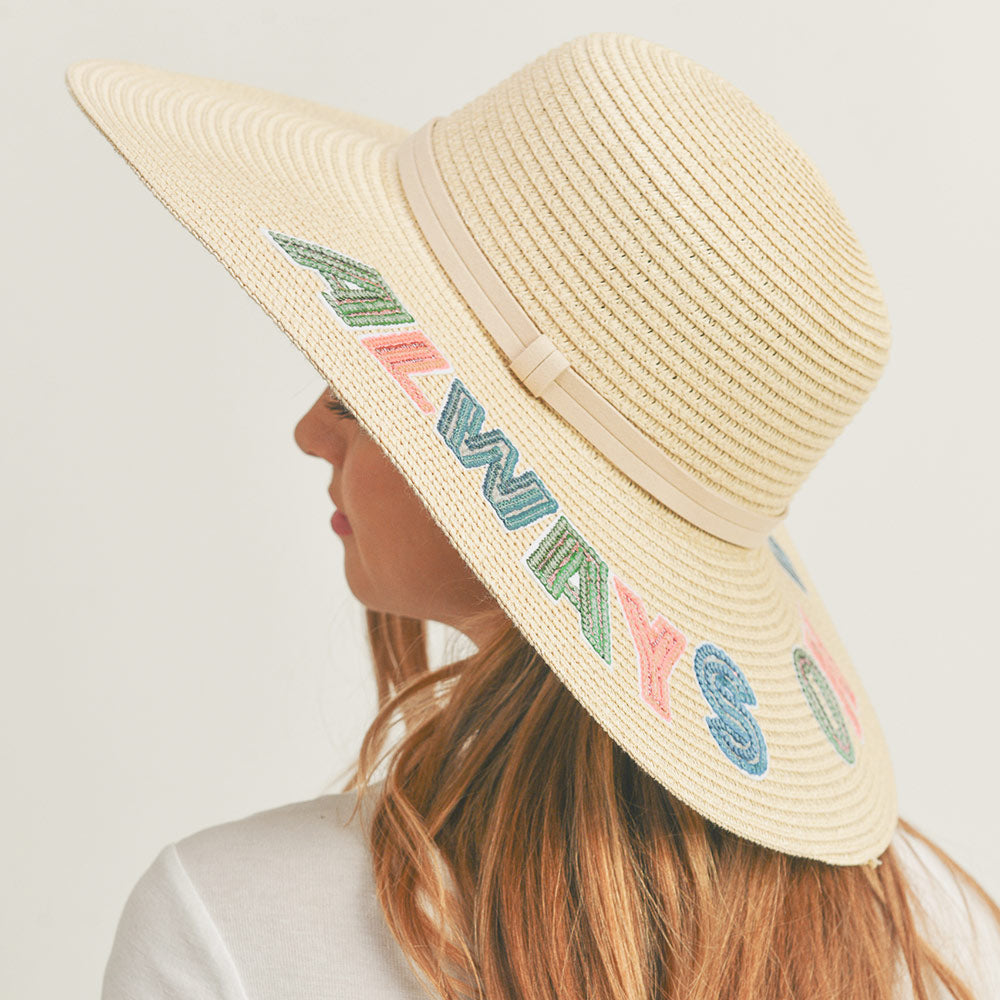 HATEGORY Always On Vacay Sequin Message Straw Panama Sun Hat