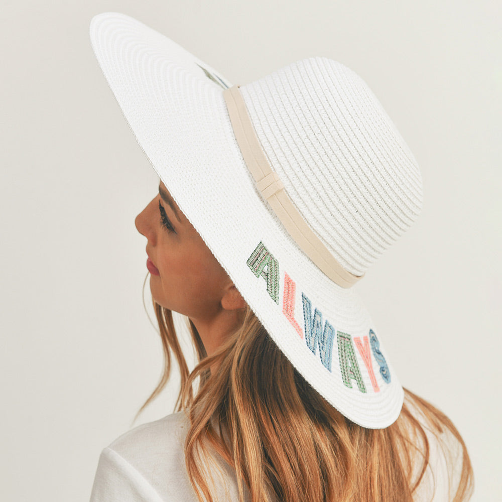 HATEGORY Always On Vacay Sequin Message Straw Panama Sun Hat