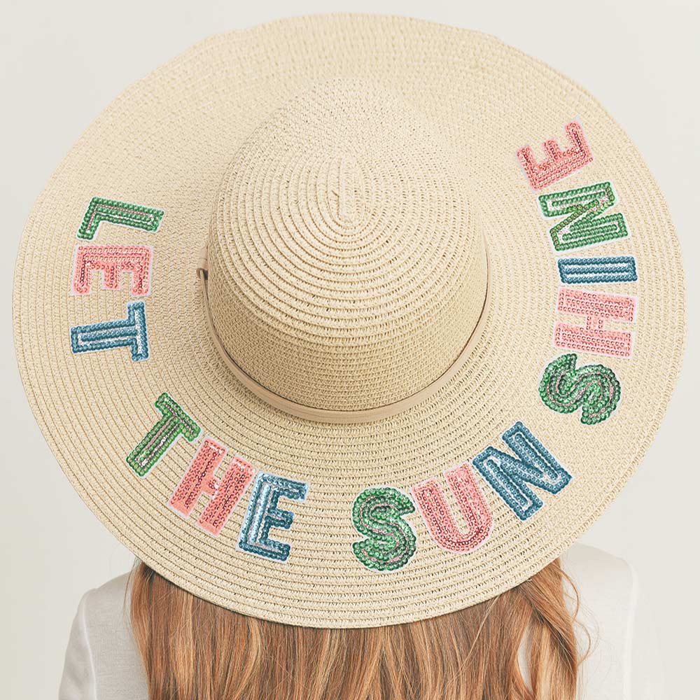 HATEGORY Let The Sun Shine Sequin Message Straw Panama Sun Hat