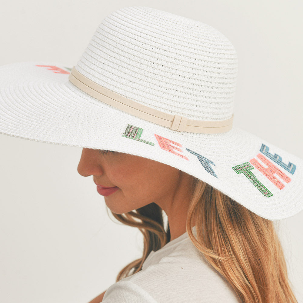 HATEGORY Let The Sun Shine Sequin Message Straw Panama Sun Hat