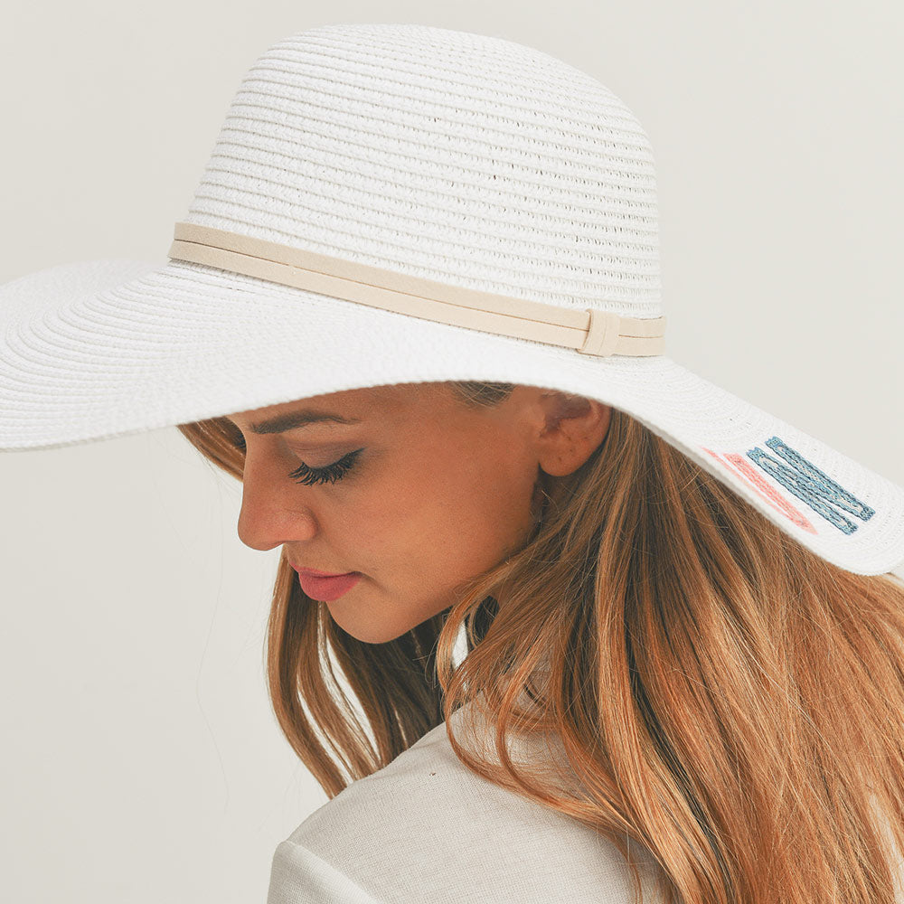 HATEGORY Sun Sand Sea Sequin Message Straw Panama Sun Hat