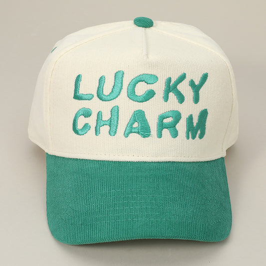 HATEGORY LUCKY CHARM Message Embroidered Corduroy Baseball Cap