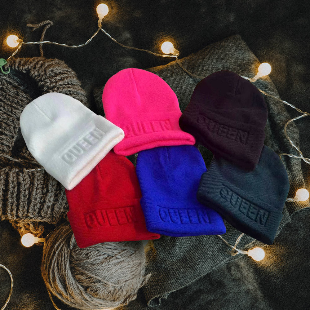 HATEGORY Queen Message Solid Knit Beanie Hat