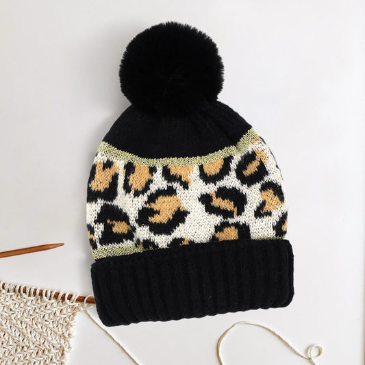 HATEGORY Leopard Patterned Pom Pom Beanie Hat