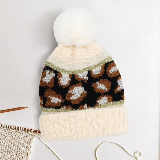 HATEGORY Leopard Patterned Pom Pom Beanie Hat