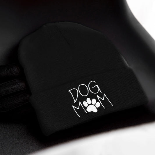 HATEGORY Dog Mom Message Paw Pointed Solid Knit Beanie Hat
