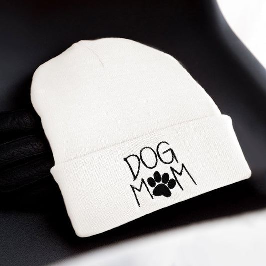 HATEGORY Dog Mom Message Paw Pointed Solid Knit Beanie Hat
