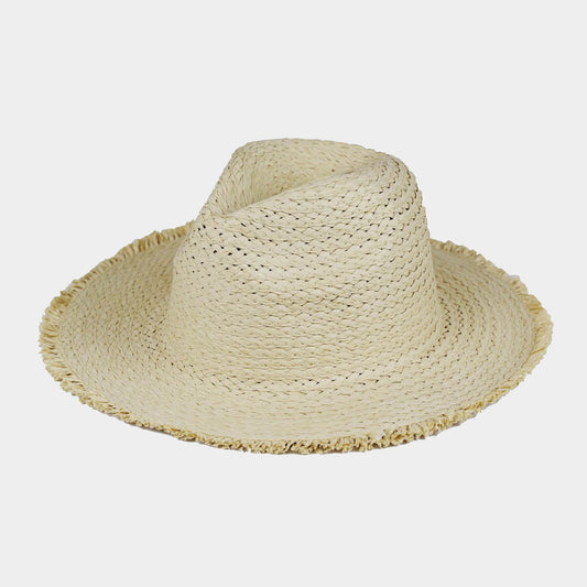 HATEGORY Frayed Solid Straw Sun Hat