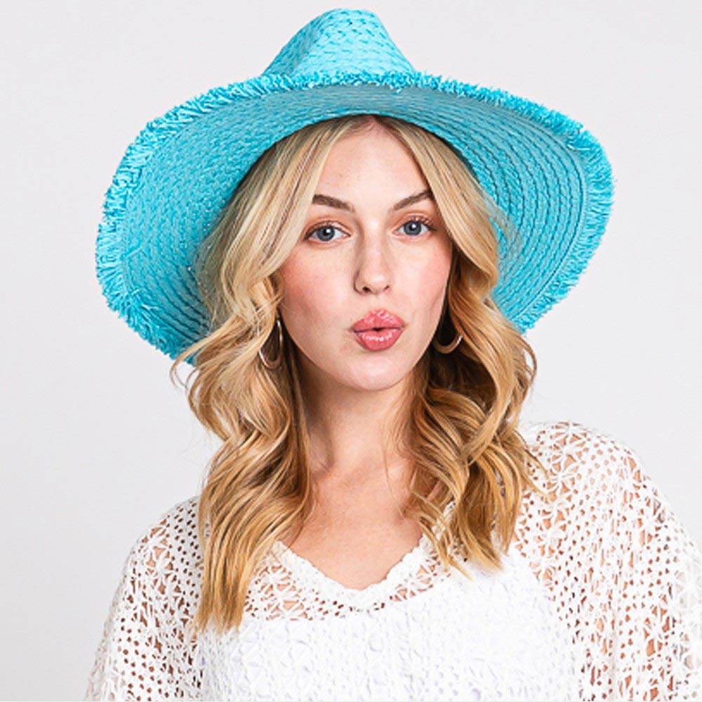 HATEGORY Frayed Solid Straw Sun Hat