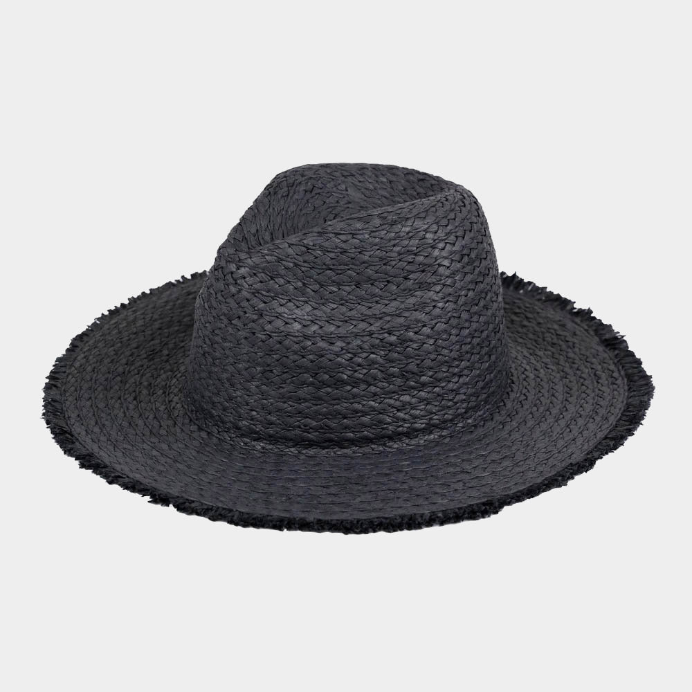 HATEGORY Frayed Solid Straw Sun Hat