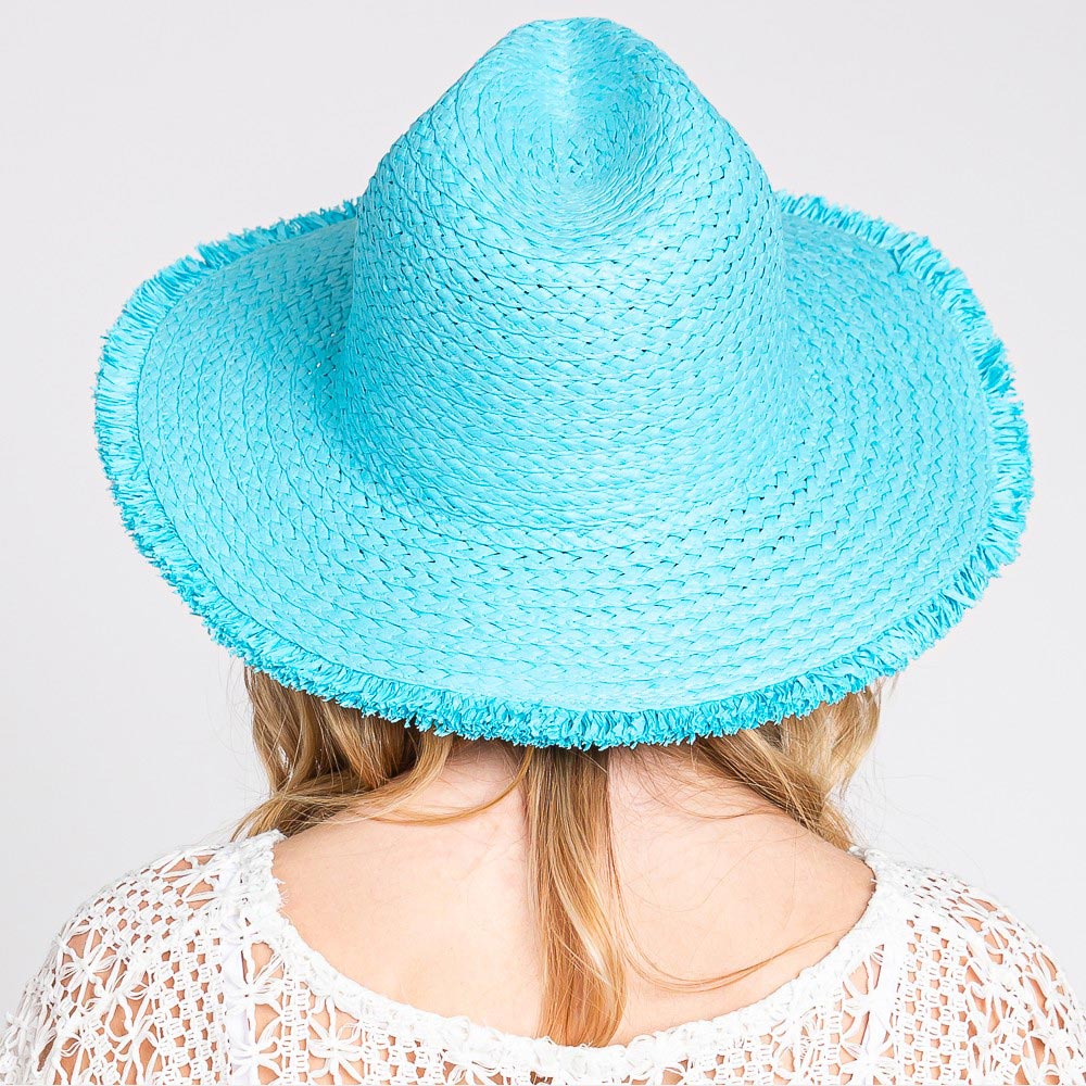 HATEGORY Frayed Solid Straw Sun Hat