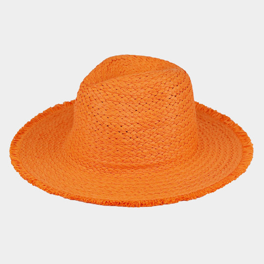 HATEGORY Frayed Solid Straw Sun Hat
