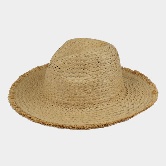 HATEGORY Frayed Solid Straw Sun Hat