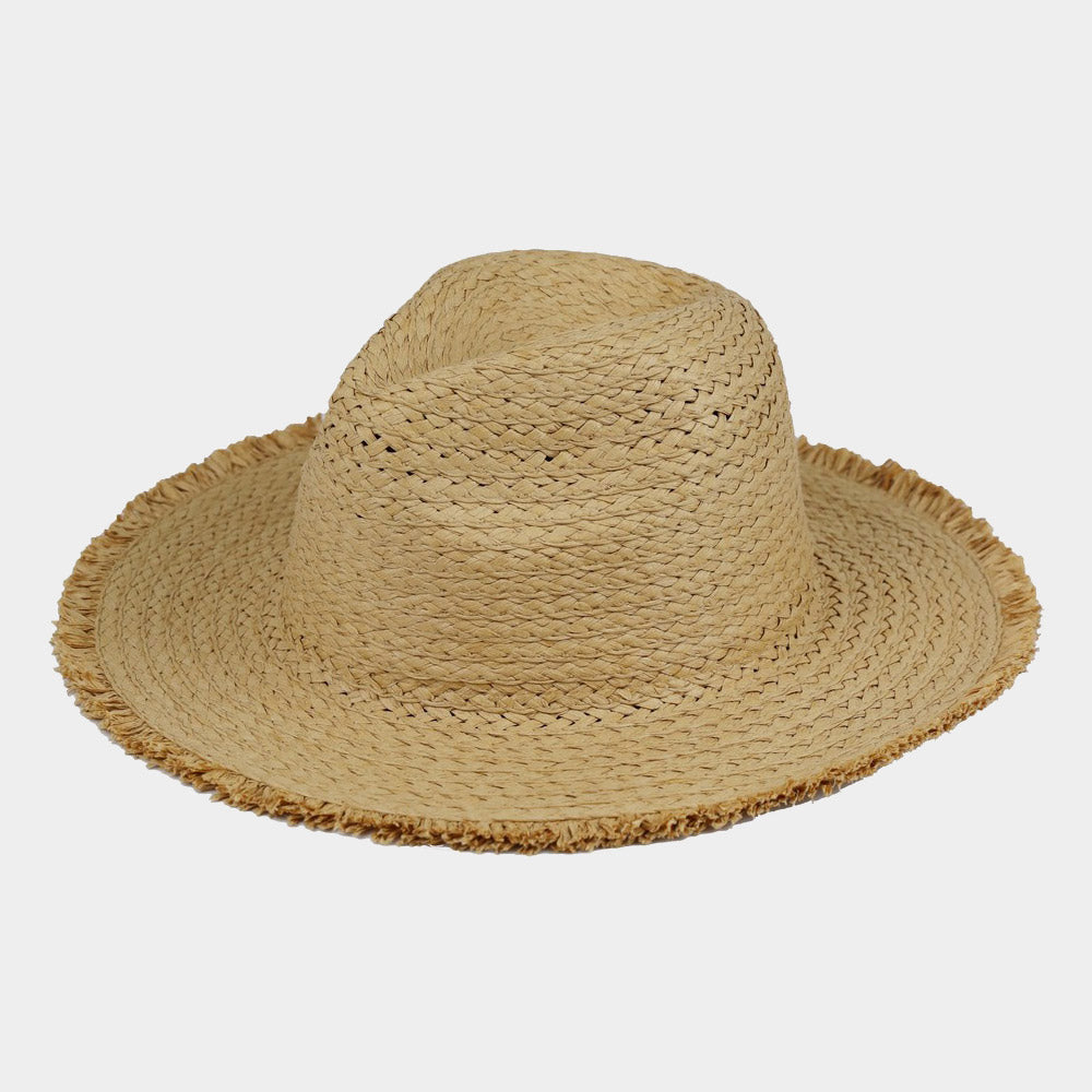 HATEGORY Frayed Solid Straw Sun Hat