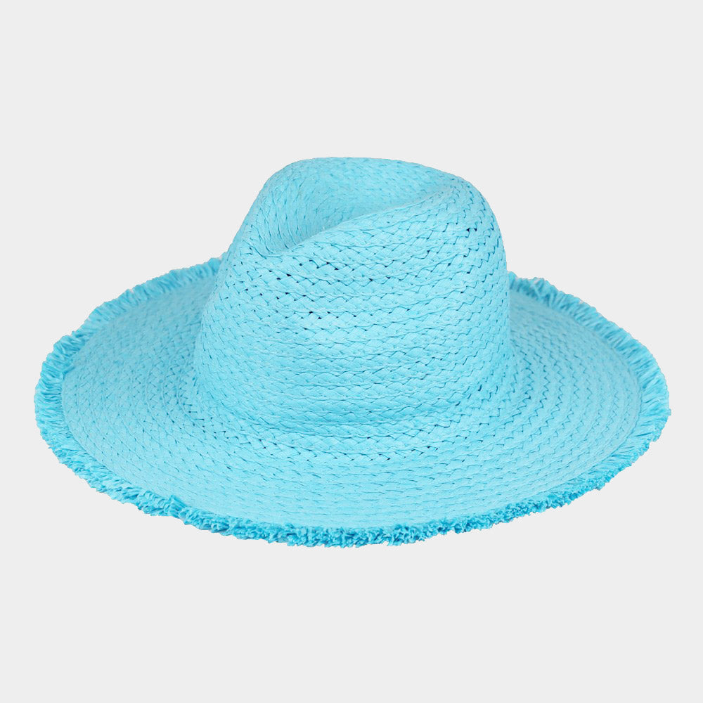 HATEGORY Frayed Solid Straw Sun Hat