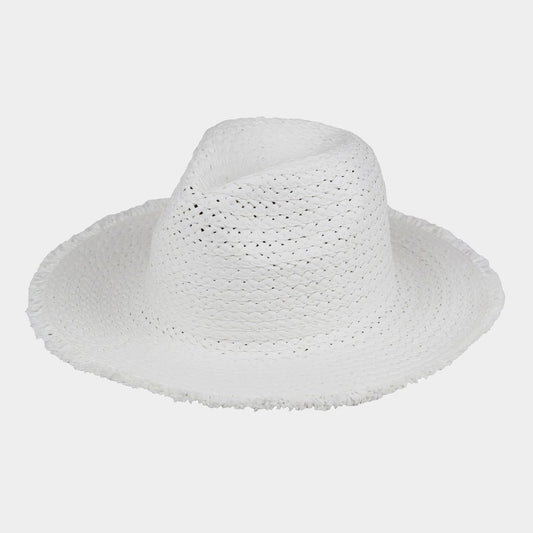 HATEGORY Frayed Solid Straw Sun Hat