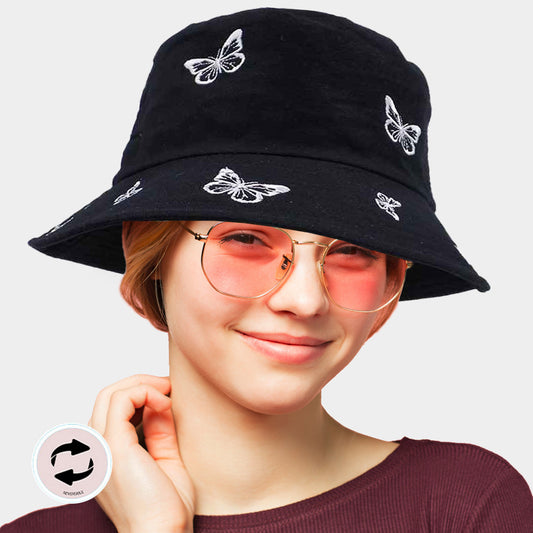 HATEGORY Reversible Butterfly Pattern Bucket Hat