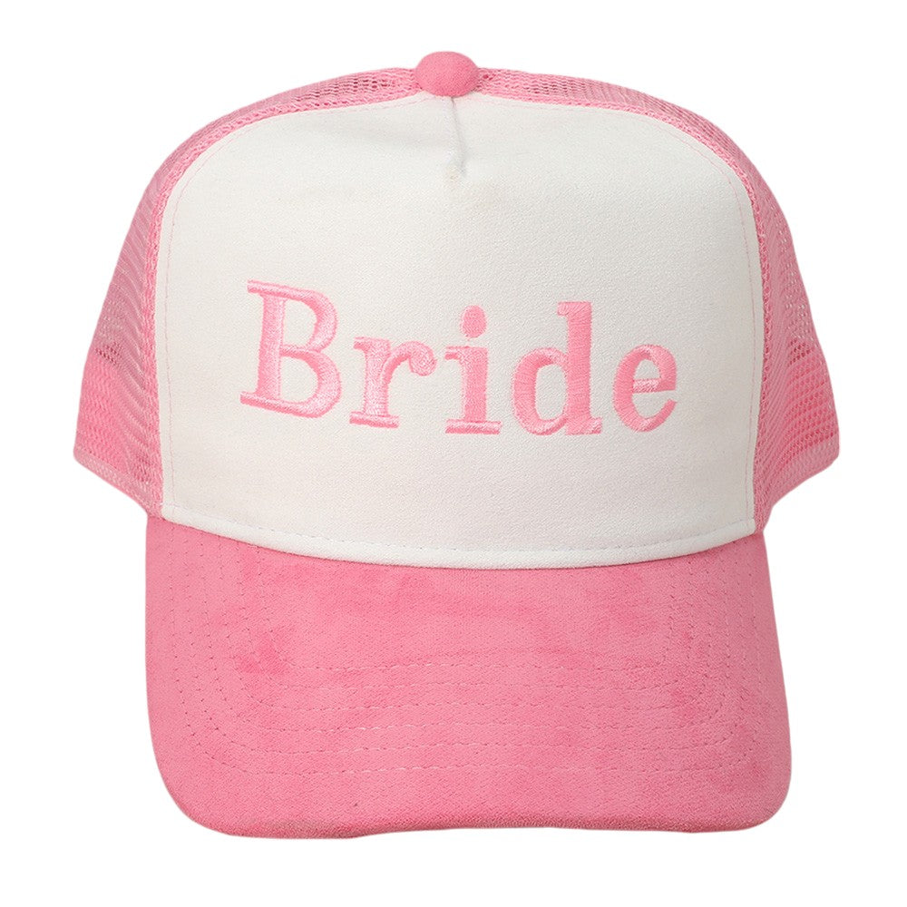 HATEGORY BRIDE Message Embroidered Mesh Back Suede Trucker Cap