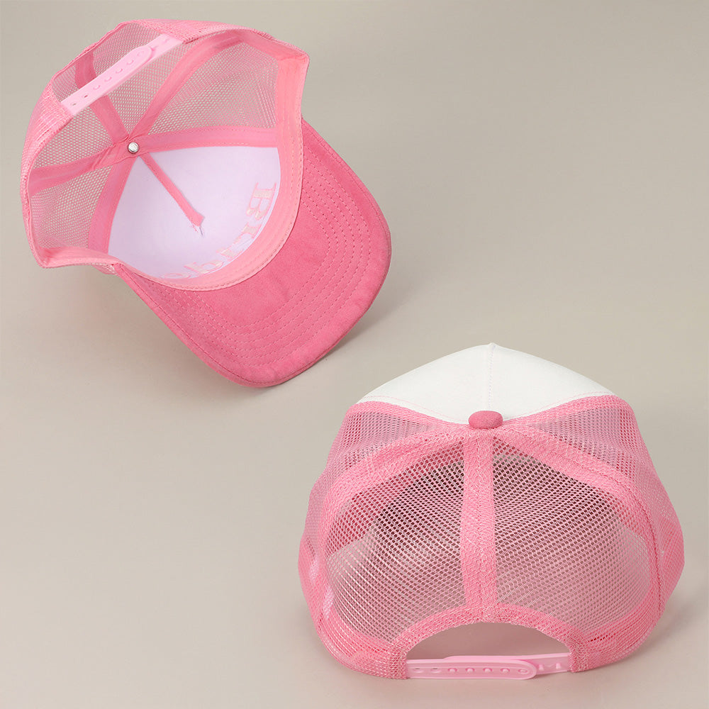 HATEGORY BRIDE Message Embroidered Mesh Back Suede Trucker Cap