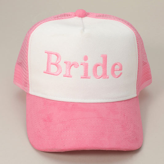HATEGORY BRIDE Message Embroidered Mesh Back Suede Trucker Cap