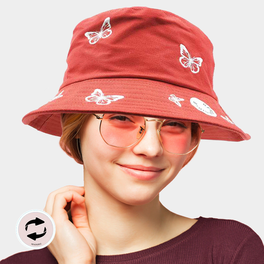 HATEGORY Reversible Butterfly Pattern Bucket Hat
