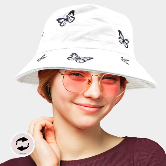 HATEGORY Reversible Butterfly Pattern Bucket Hat