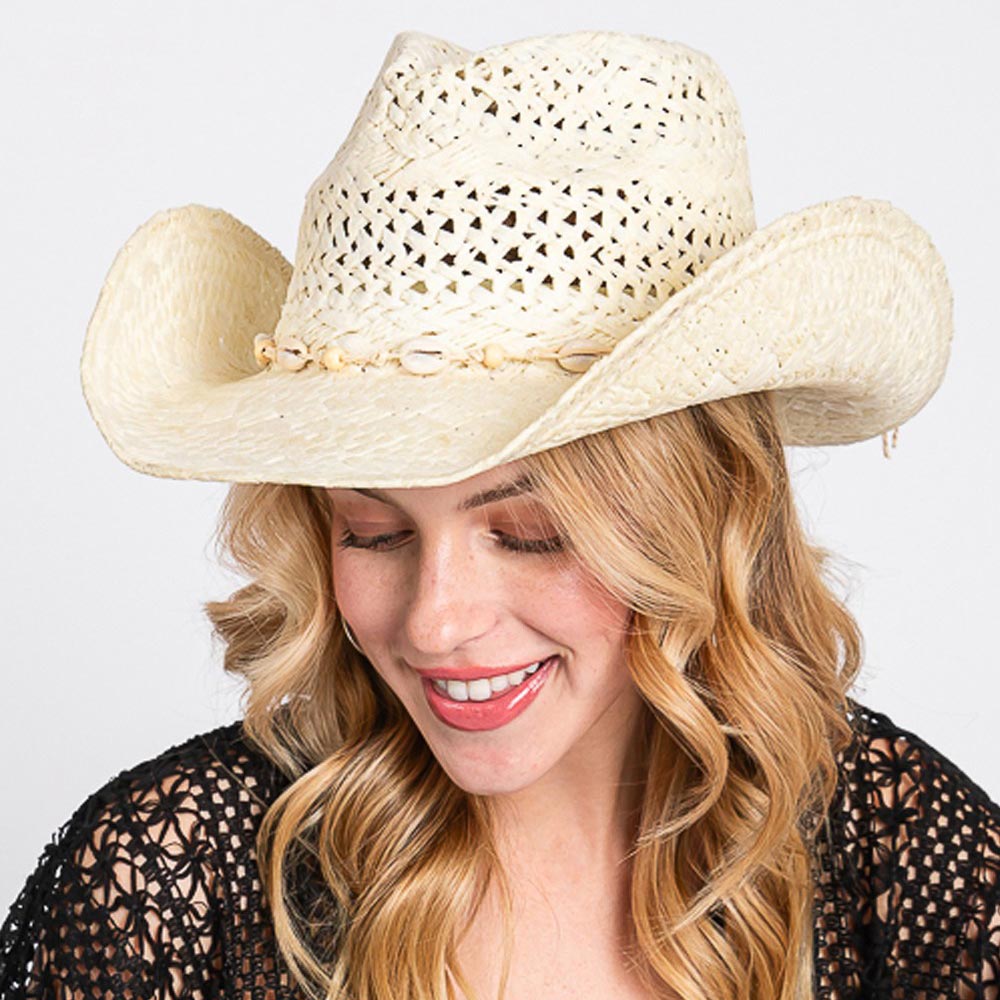 HATEGORY Bead Shells Band Cowboy Cowgirl Handmade Hat