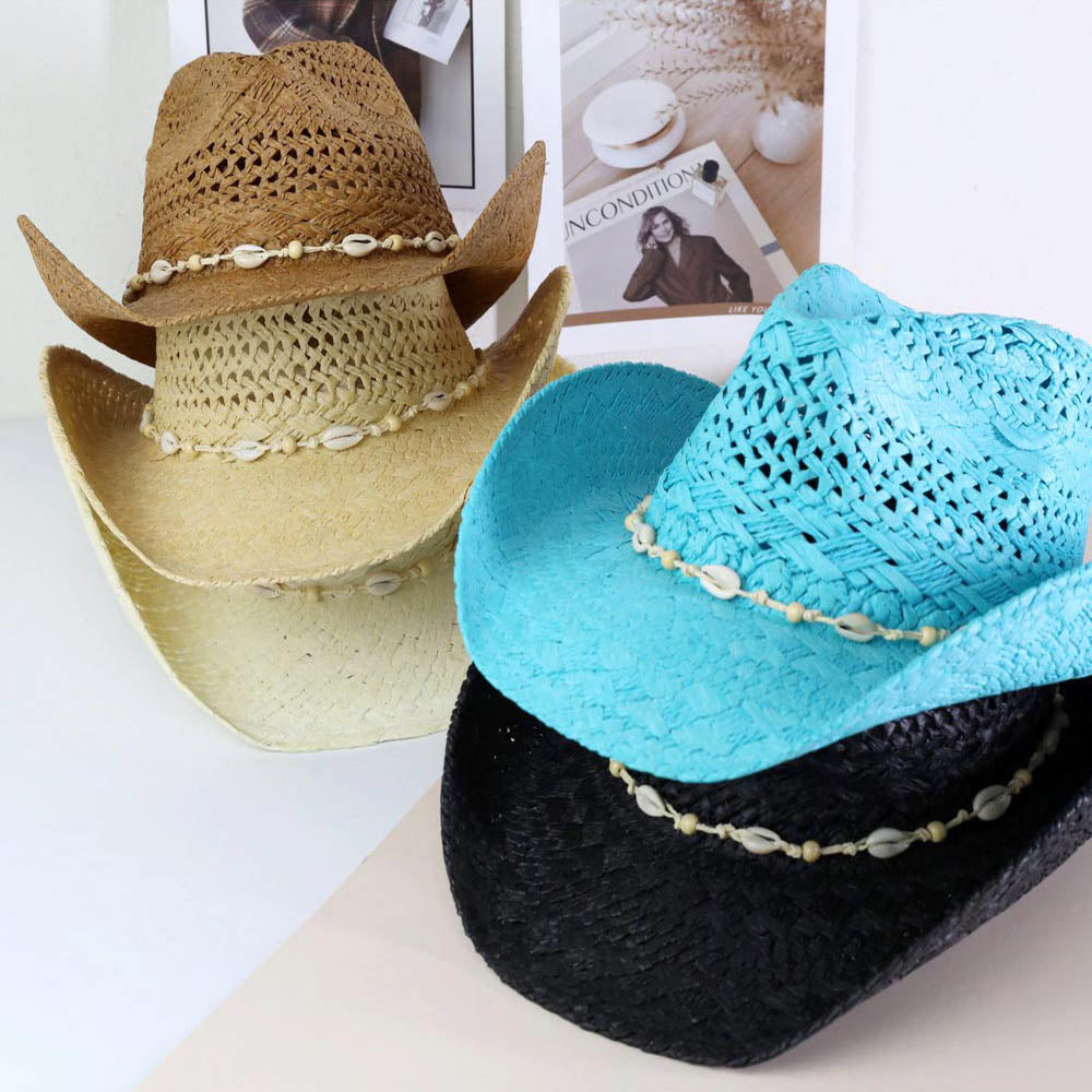 HATEGORY Bead Shells Band Cowboy Cowgirl Handmade Hat