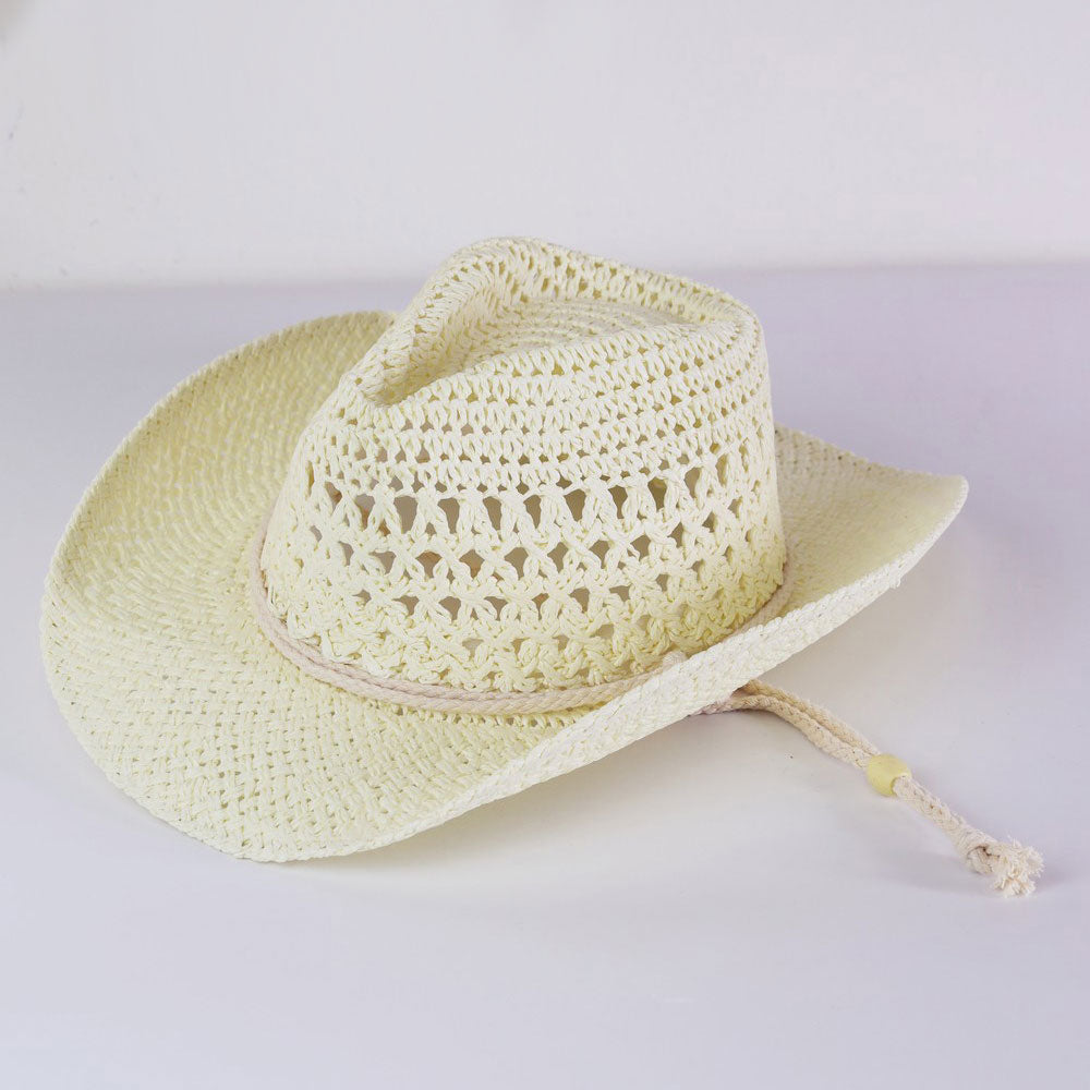 HATEGORY Straw Cowboy Cowgirl Handmade Hat With Chin Strap