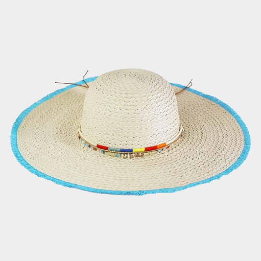 HATEGORY Colored Frayed Floppy Straw Hat With Multi Bands