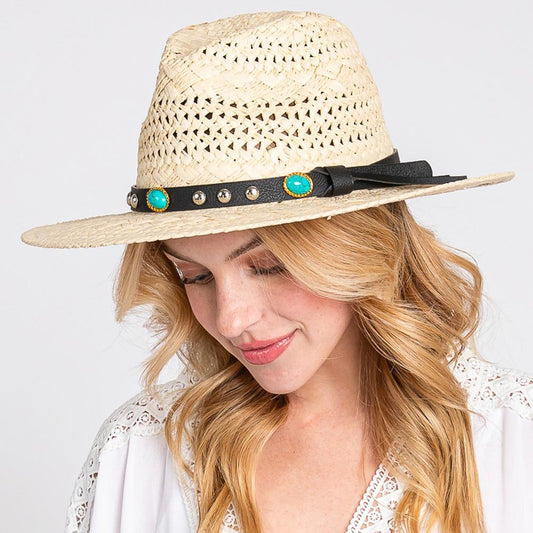 HATEGORY Straw Handmade Sun Hat With Beaded Band